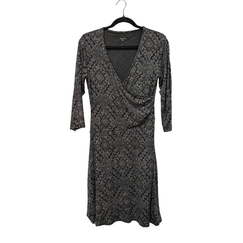 Garnet Hill Wrap Dress Medium Womens Black Grey Tencel Lined Knee Length